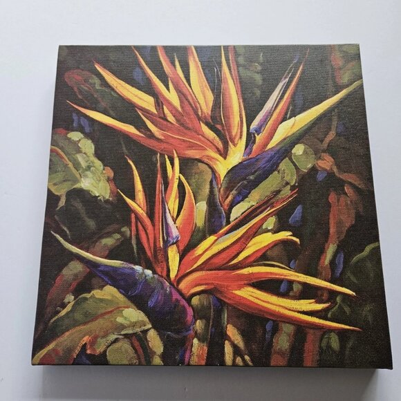 Dana Miller Print Tropical Bird of Paradise Canvas Wall Art 12" x 12" Floral - Picture 2 of 9